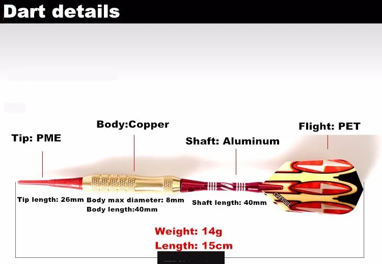 3 шт. cuesul Профессиональный 14 г 15 см мягкие дротики для Дартса электронный мягкий наконечник с медный дротик баррель Алюминиевый Дартс вал