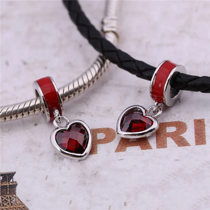 

925 Sterling Silver Pendant Red Pink Heart Hanging Charm Fit Original Pandora Bracelet Necklace Women DIY Europe Jewelry Gift