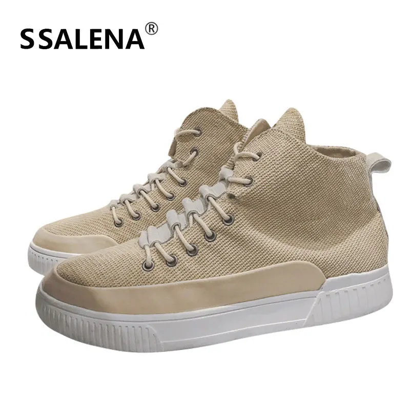 Men Vintage Vulcanized Shoes Male Classic Hemp High Top Cool Sneakers