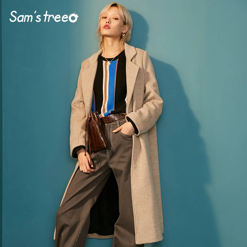 

Samstree Solid Single Button Minimalist Style Women Coat 2019 Winter Wide Waisted Simple Pure Female Office Lady Woolen Jackets