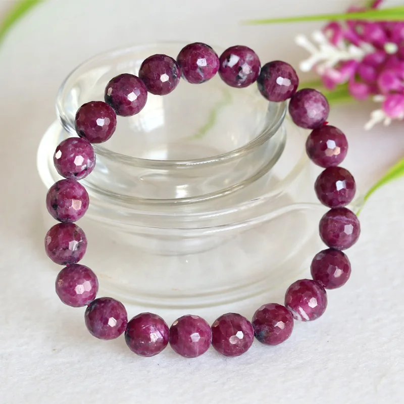 

Free Shipping Natural Genuine Red Ruby Finished Stretch Bracelet Faceted Round Loose beads 8-13mm Jewelry DIY