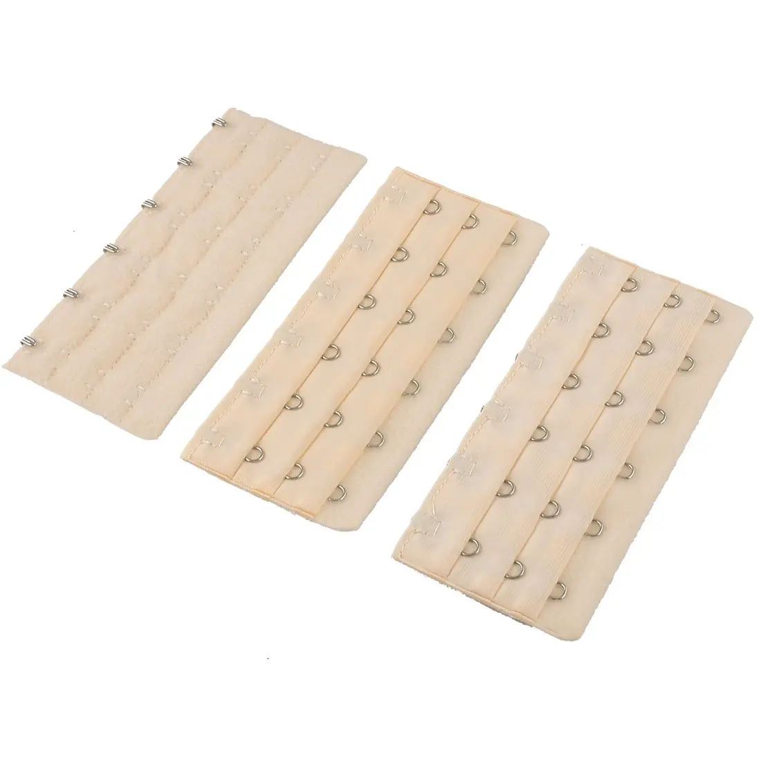 Women Beige 3 x 6 Positions Hook Eye Tape Bra Strap Extender 3 Pcsbra