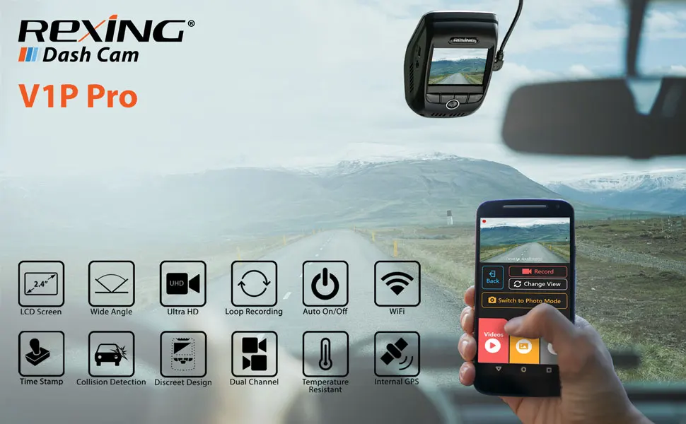 Rexing V1P Pro Dual 1080p Full HD передний и задний 170 градусов широкоугольный Wi-Fi автомобильный видеорегистратор со встроенным gps регистратором