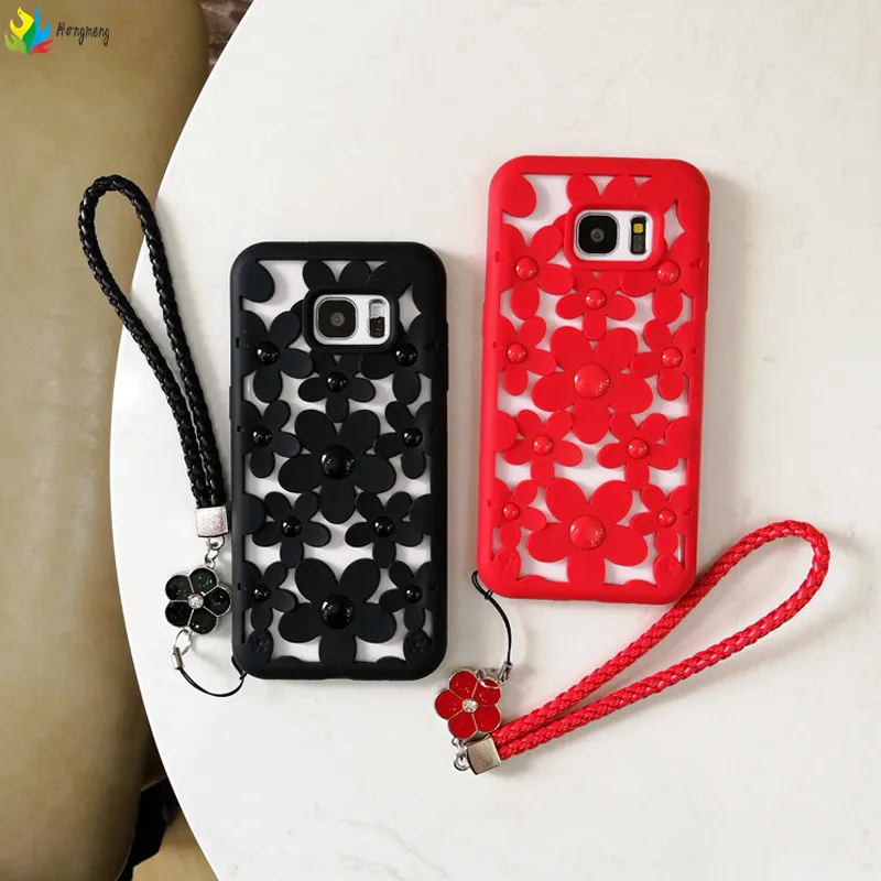 

Korean Hollow Flowers Case for samsung galaxy s7 s7edge s8 s9 plus note8 fashion glitter flower strap Soft Silicone back Cover