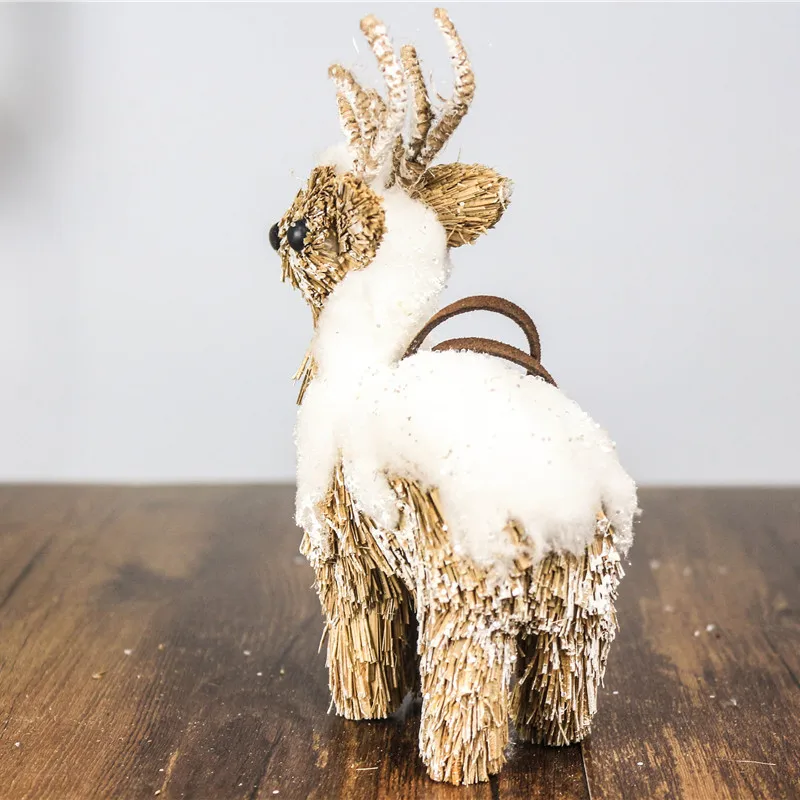 5" Decor New Year Decorations Christmas Wedding Party Ornament Reindeer Craft Christmas Deer with Snow Straw Toys Gift