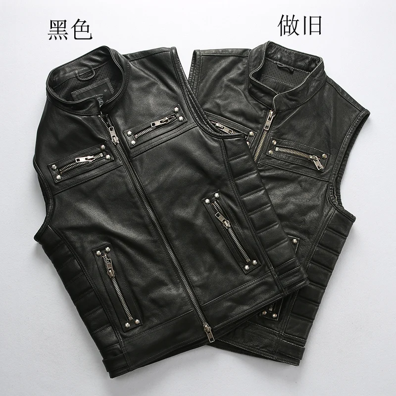 90% OFF Read Description! Asian size super quality Cow leather vintage waistcoat men's cowhide leather stylish rider vest 2 colours