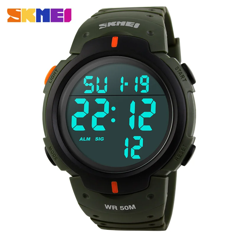 Бренд Skmei мужские спортивные часы для бега светодиодные цифровые армейские часы для плавания с будильником наружные наручные часы 1068 Прямая поставка - Цвет: Full Green