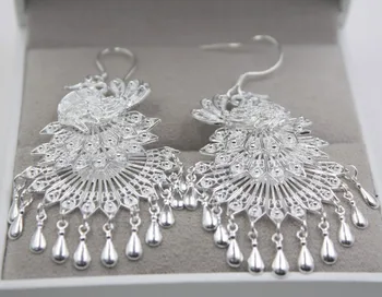 

Elegant Sterling S925 Silver Earrings Peacock National Style For Women Ladies Girl 62*33mm Dangle Earrings Hook 2018 Hot