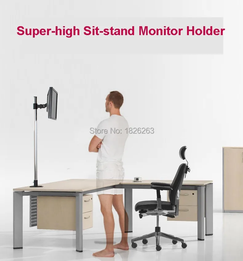 

Full Motion Desktop Super-high Sit-Stand 17-27inch Monitor Holder Stainless Steel TV Mount Stand Column Height 90cm Loading 10kg