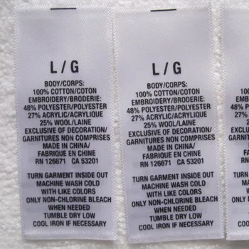 

3000PCS , 2.5 * 5.7 cm Custom printed clothes white care label clothing satin washing tags