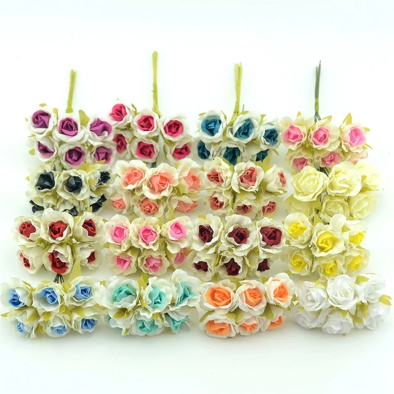 

60PCS Mini Artificial Gradient Pink Silk Rose Flower Bouquet Wedding Decoration DIY Crown Hand Flower Gift Fake flower