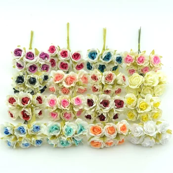 

60PCS Mini Artificial Gradient Pink Silk Rose Flower Bouquet Wedding Decoration DIY Crown Hand Flower Gift Fake flower