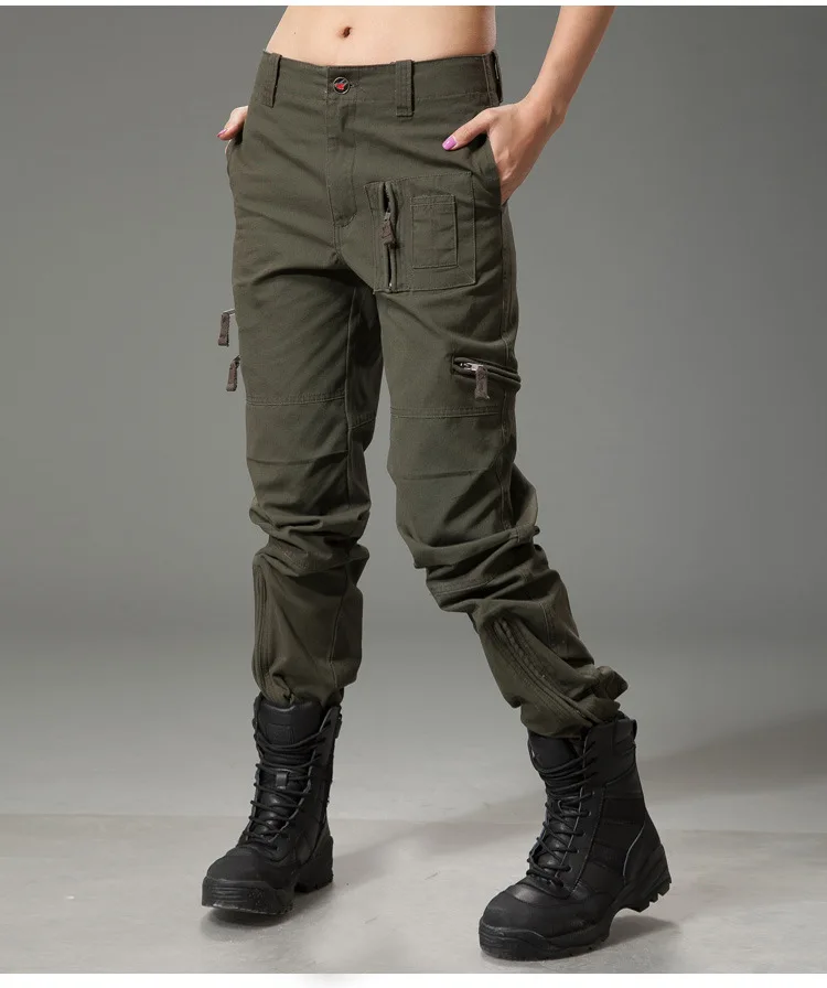 Новинка 101, женские брюки-карго, военная одежда, тактические брюки, много карманов, хлопковые брюки - Цвет: Армейский зеленый