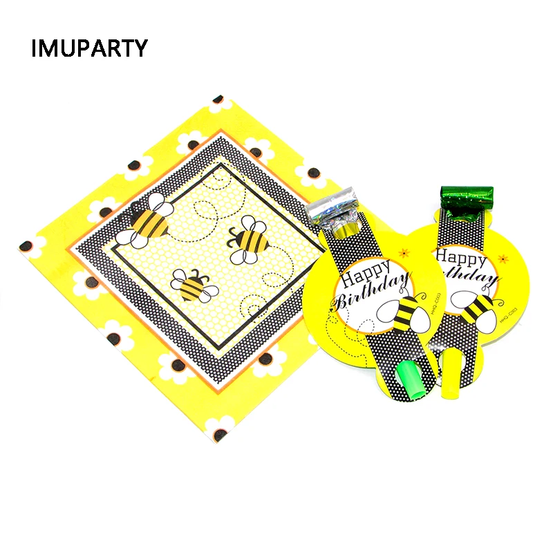 С Днем Рождения медовая пчела одноразовая посуда Набор Желтая тарелка кружка с ремнем День рождения украшения Дети воздушный шар