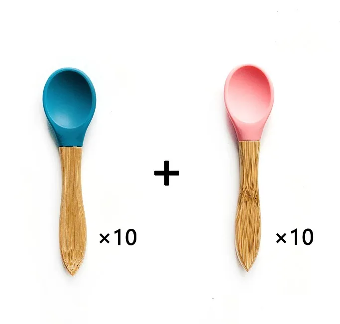 Горячие продажи кормления бамбуковые Силиконовые Детские тренировочные ложки с пластиной и чашей бамбуковая силиконовая присоска детская тарелка - Цвет: 20pcs Spoon
