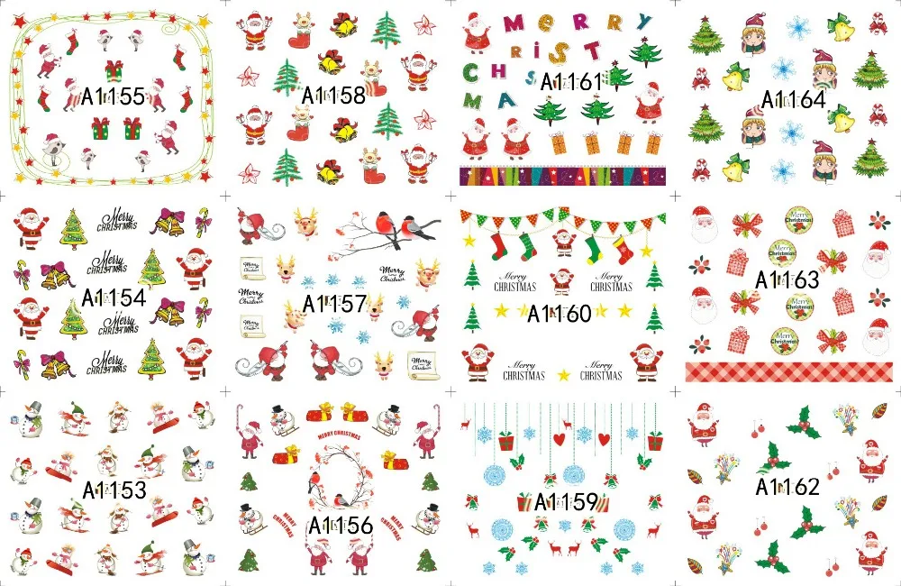 60 листы смешанный дизайн рождественские Переводные украшения для ногтей наклейки зимний стиль Гвозди Инструменты 1129-1188