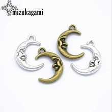 Retro Zinc Alloy Silver Bronze Moon Charms 20pcs/lot For DIY Fashion Earrings Jewelry Making Accessories retro rose style zinc alloy ring for women bronze