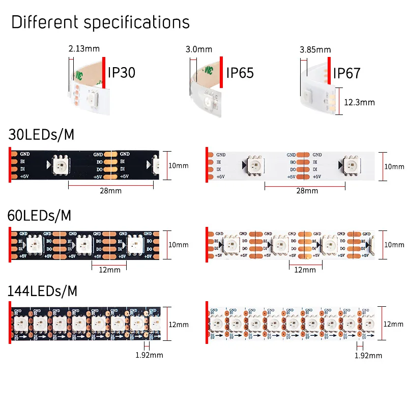 1 м/4 м/5 м WS2813 RGB Светодиодные ленты двойной сигнала пикселей 30/60/144 светодиодный s/m WS2812B обновленный черный/белый печатных плат IP30/IP65/IP67 DC5V