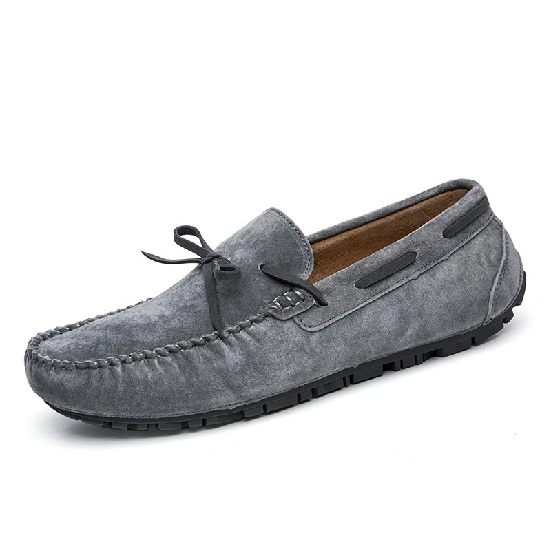 JKPUDUN замшевая кожаная повседневная обувь мужские лоферы Роскошные брендовые итальянские модные дизайнерские Мокасины Мужчины вождения обувь на шнуровке лоферы - Цвет: gray
