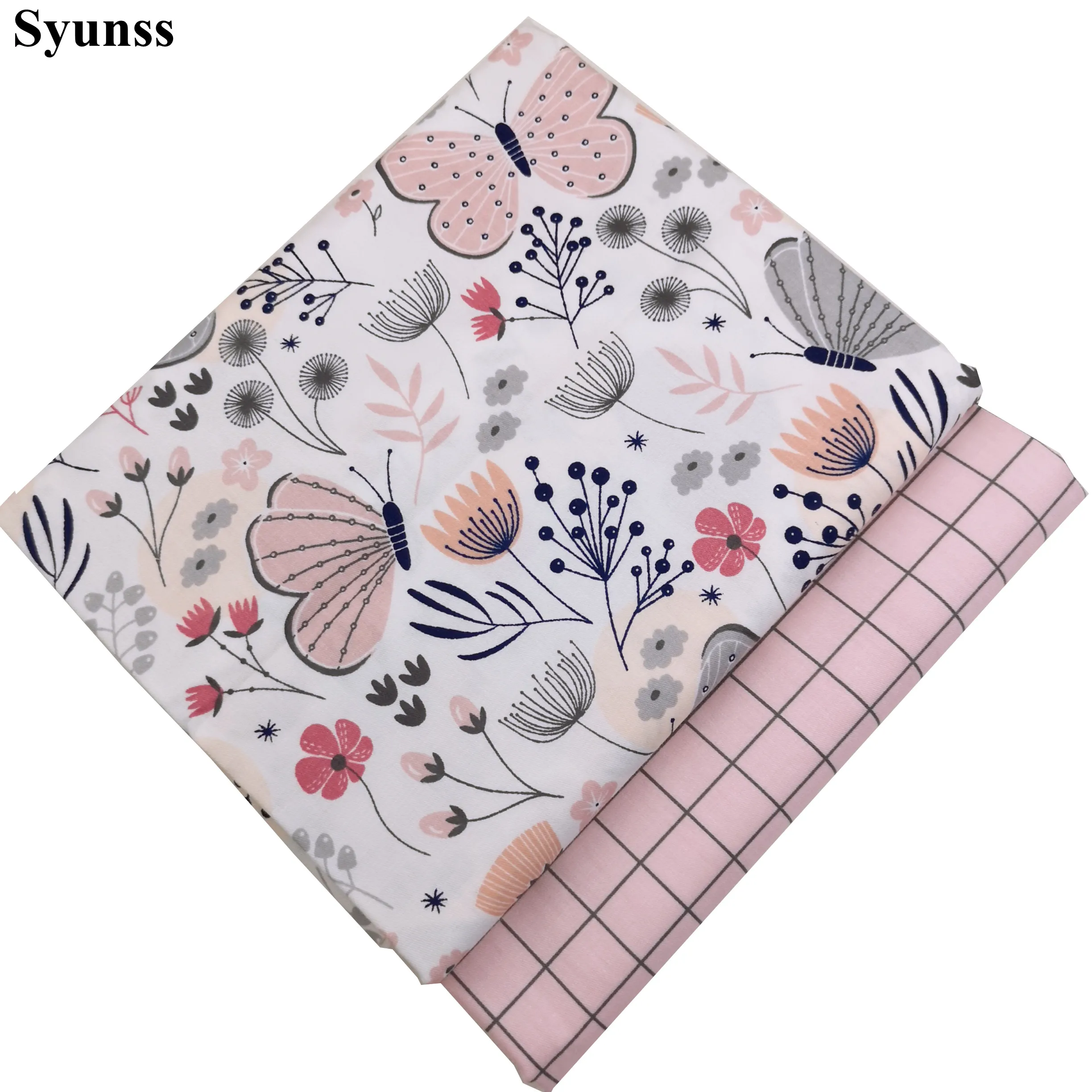 Syunss 핑크 나비 그리드 인쇄 목화 패브릭 DIY 조직 패치 워크 Telas 바느질 장난감 침구 이불 Tecido 천 Tilda