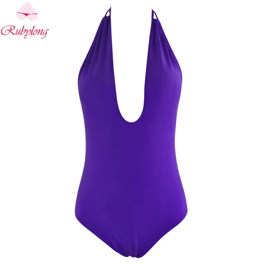 

Rubylong Plus Size Halter One-Piece Suits Sexy Newest Solid Swimwear Women Swimsuit High Neck Backless Bandage Monokini Swimwear
