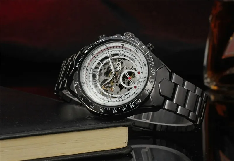 Победитель Для мужчин Роскошные Роман Количество Скелет Нержавеющая сталь часы стильный автоматического Механические часы Подарочная