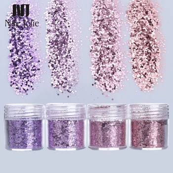 

1 Box 10ml Nail Glitter Powder Pink Purple Shiny Hexagon Shape Powder Nail Glitter Dust Tips DIY Nail Art Decoration