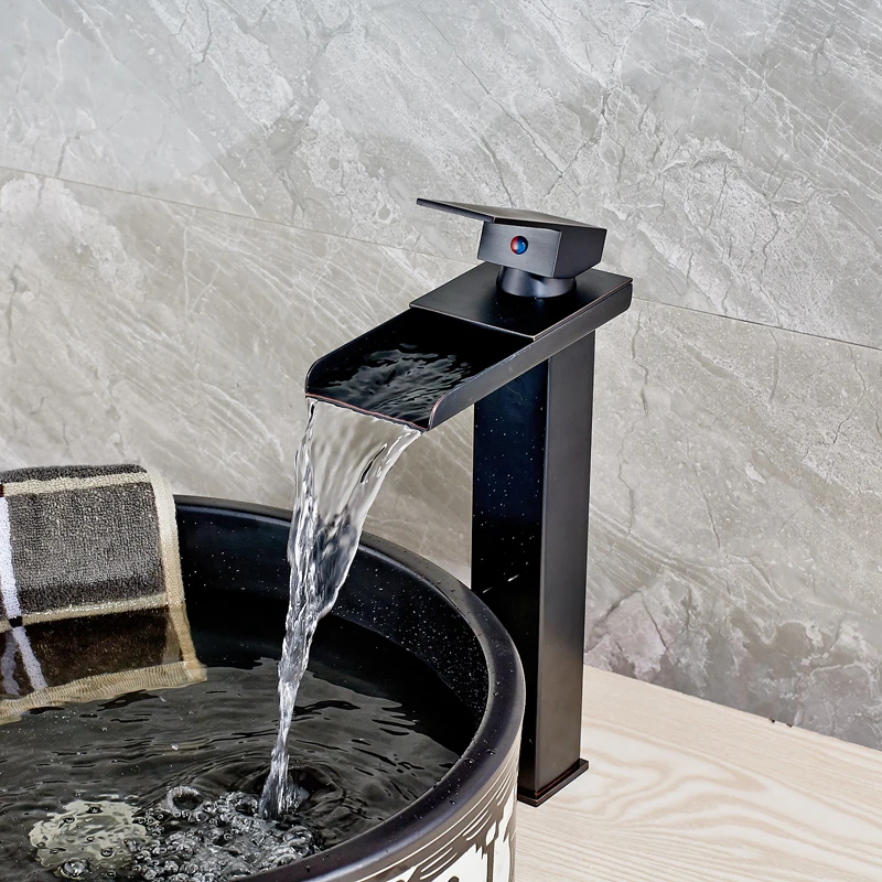 

Deck Mounted Bathroom Sink Faucet Waterfall Spout Mixer Tap Single Handle/Hole Crane Oil Rubbed Bronze