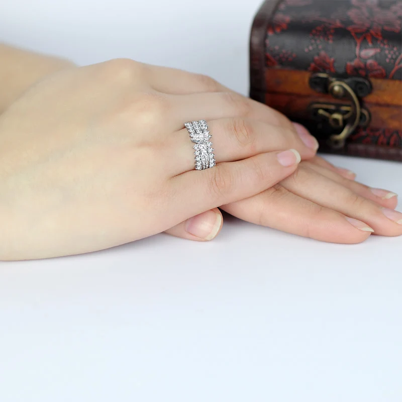 Кольцо женское серебряное в виде маркиза с тремя рядами|engagement wedding ring|wedding ringssona ring