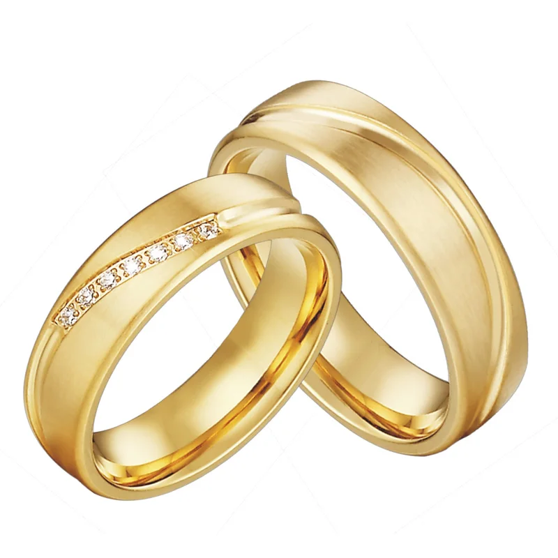 Gold Color Wedding band Couple Rings Men Alliance Anel Anillos Bague Eheringe Jewelry Engagement Rings for Women