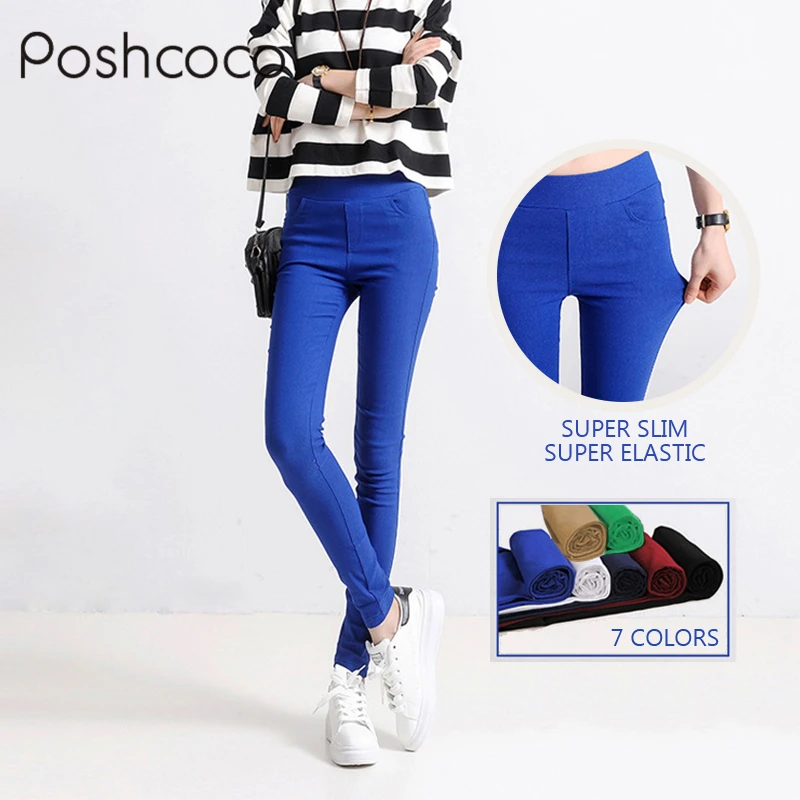

Poshcoco Casual Slim Elastic Waist Women Candy Color Pants 2017 New Summer With Pockets Pencil Pants Capri Trousers femme NE8653
