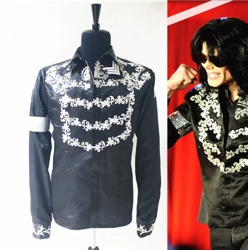 Custom Made New M J Professional MICHAEL Cosplay JACKSON Costume This is it Black Jacket Diamond Shirt