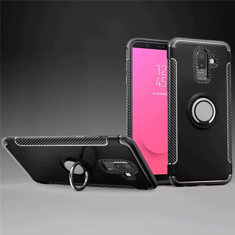

Anti-knock Soft Silicone PC Back Cover Case For Samsung Galaxy J8 2018 With Ring Bracket