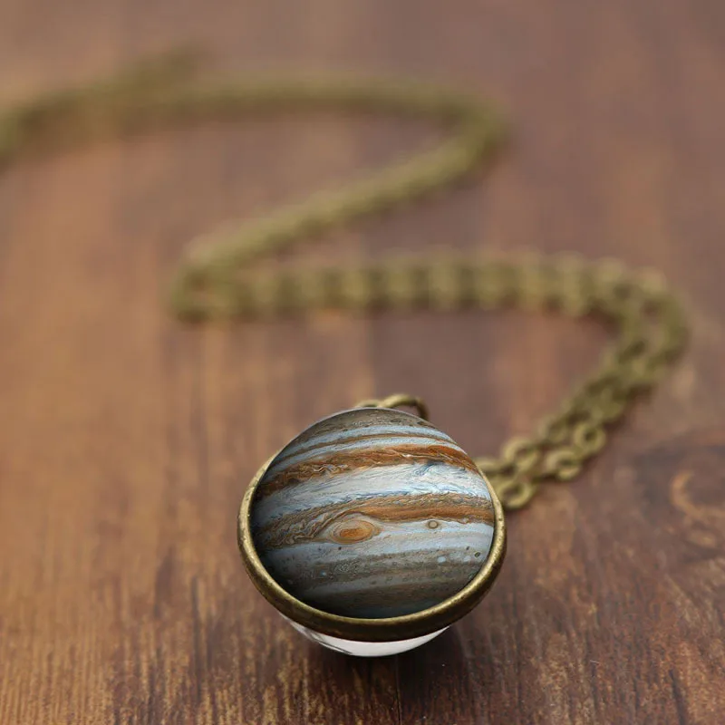 

Fashion new accessories Jupiter double-sided glass ball time stone pendant necklace retro sweater chain jewelry hot sale