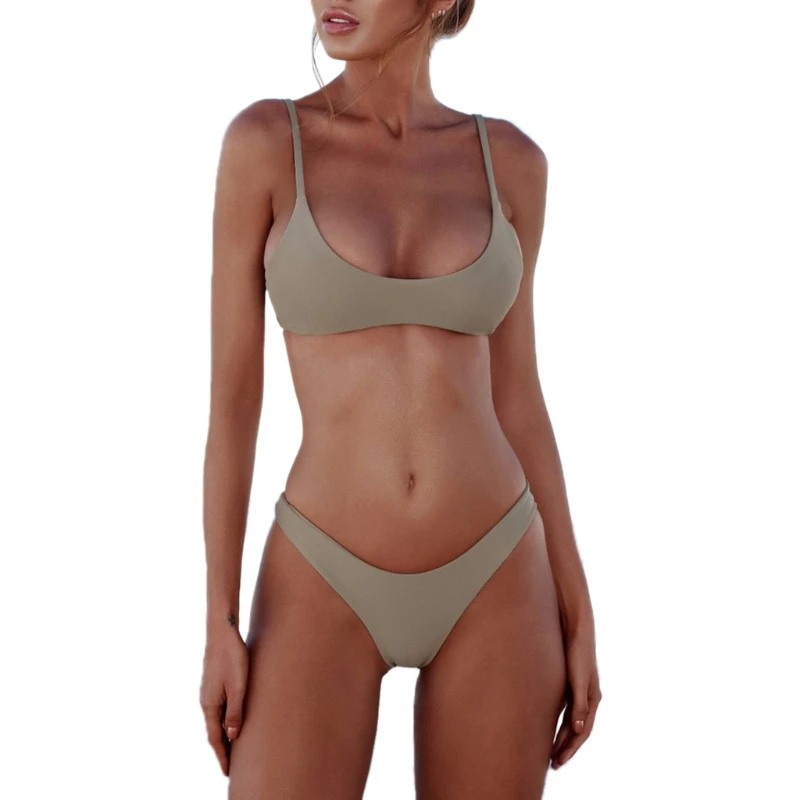 

Women Solid Color Padded Bra G-string Thong B Swimwear Two Pieces swim suit