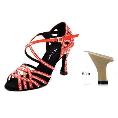 Ladingwu/Обувь для латинских танцев; Обувь для бальных танцев для девочек; обувь для танцев на квадратном каблуке для женщин; женская обувь для сальсы; мягкая удобная обувь на высоком каблуке - Цвет: Red 6cm