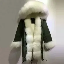 Новое поступление дизайн White Fox меховой капюшон Длинная Куртка с искусственным мехом толстая подкладка пальто