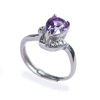 

Genuine Purple Natural Amethyst Gemstone Crystal Wedding Rings 925 Silver Fine Jewelry Party Rings For Women Lady