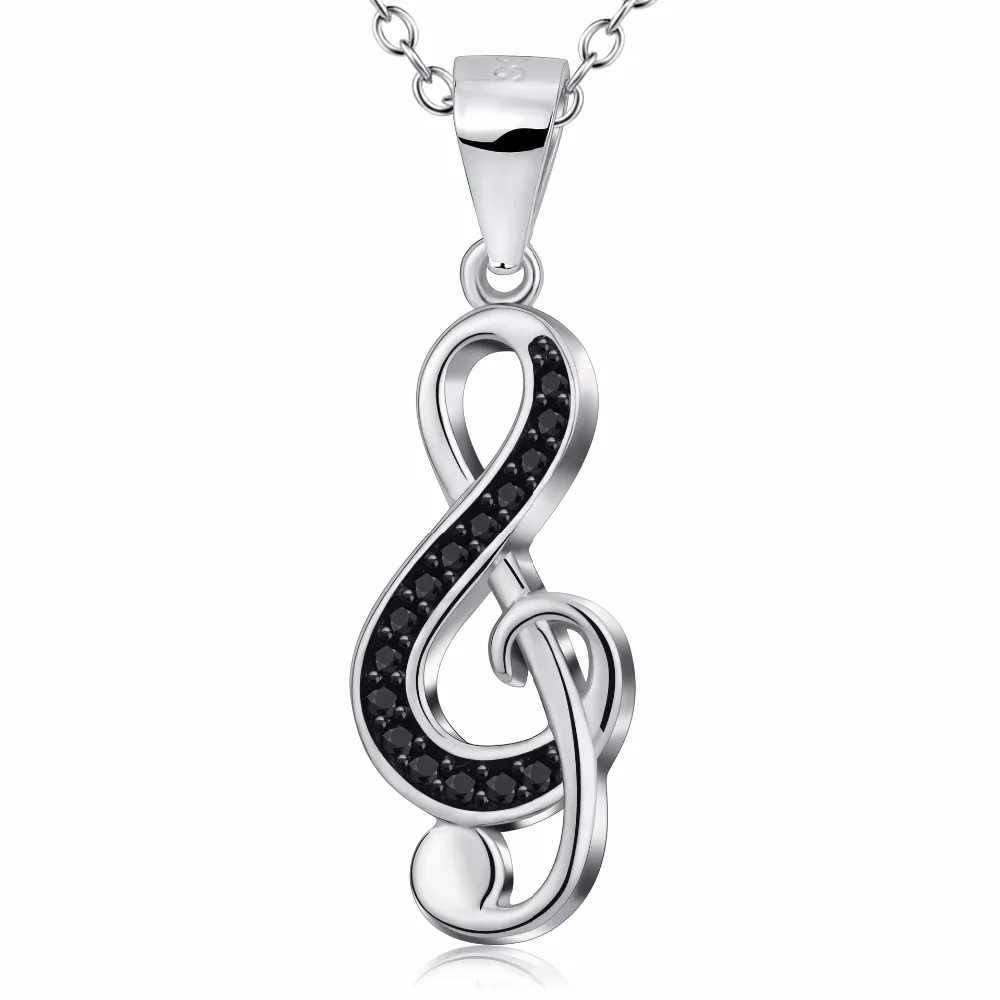 925 пробы Серебряное колье ожерелье s классическая музыкальная нота белый черный кристалл кулон ожерелье женское ювелирное изделие