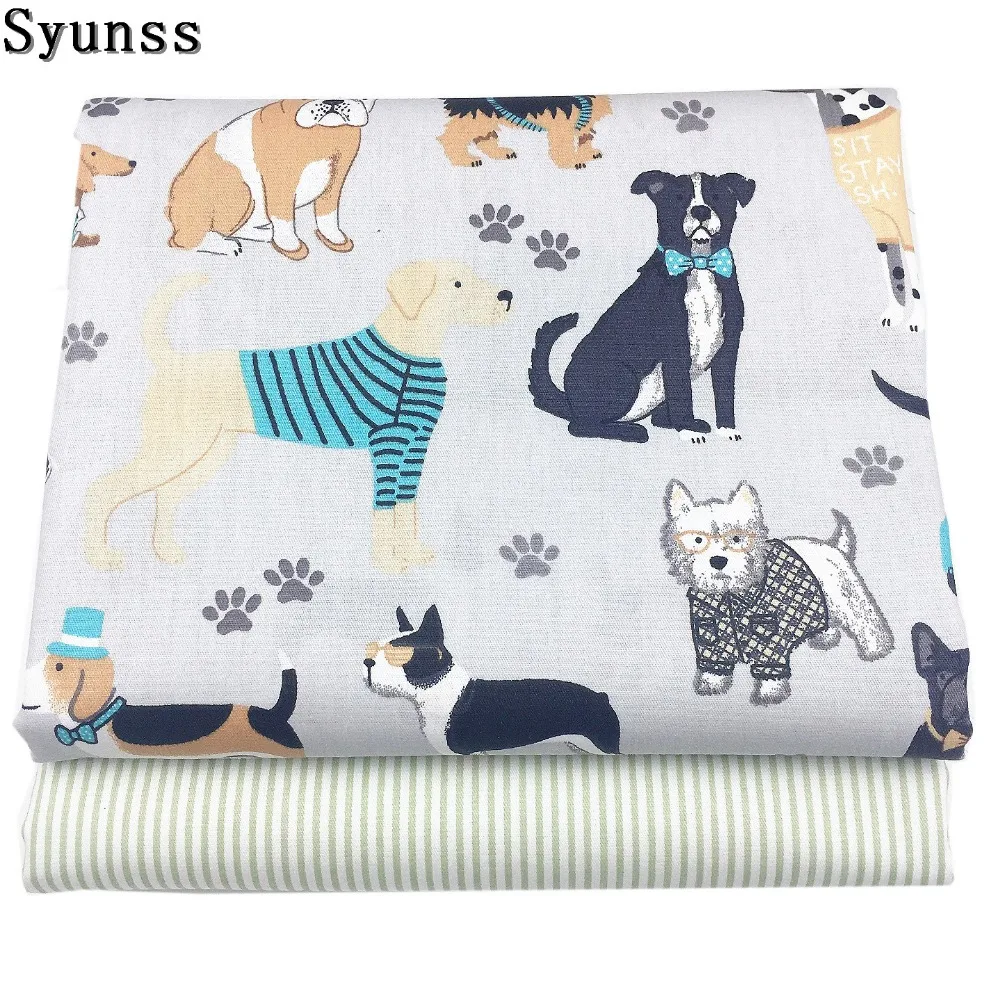 

Syunss Grey Pet Cute Dog Printed Cotton Fabric Meters for Patchwork Quilting Baby Cribs Cushions Blanket Sewing Tissus Material