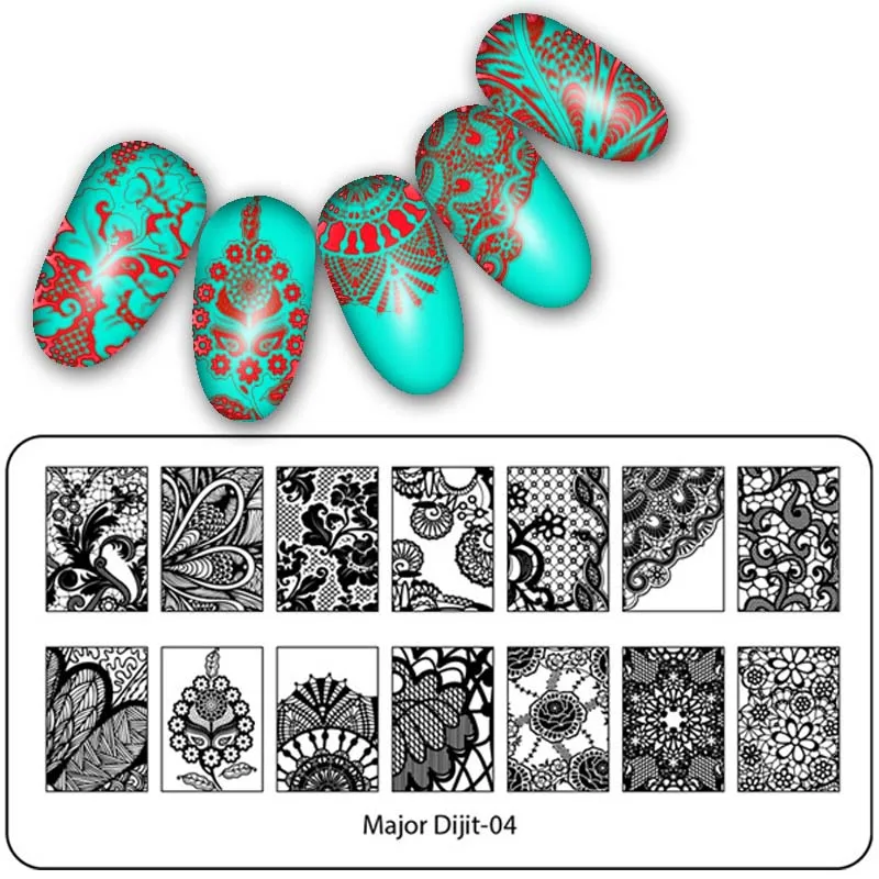 Высокое качество кружева дизайн ногтей штамповки пластины изображения ногтей трафарет для ногтей штампы для дизайна ногтей пластины маникюр шаблон ногтей инструмент - Цвет: MajorDijit04