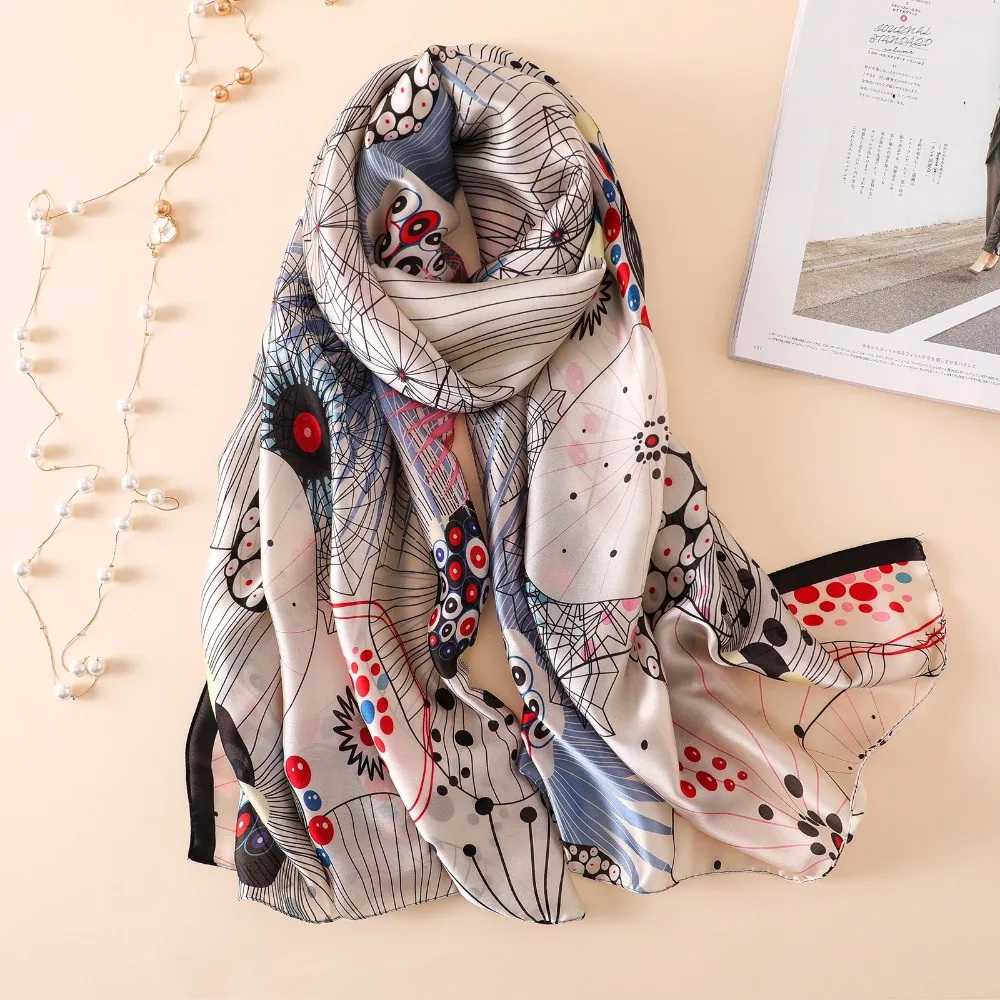 Элегантный шелковый шарф для женщин модные шали мягкие пляжные палантины женский простые цветы печатных шарфы для бандана Bufanda