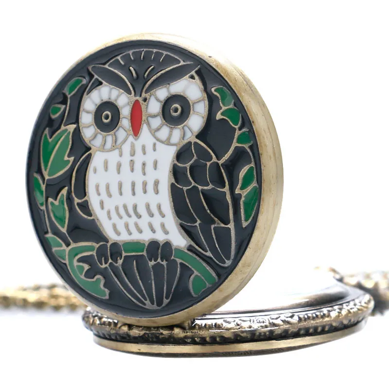 high quality vintage classic new bronze colorful enamel owl pocket watch necklace with chain free shipping (4)