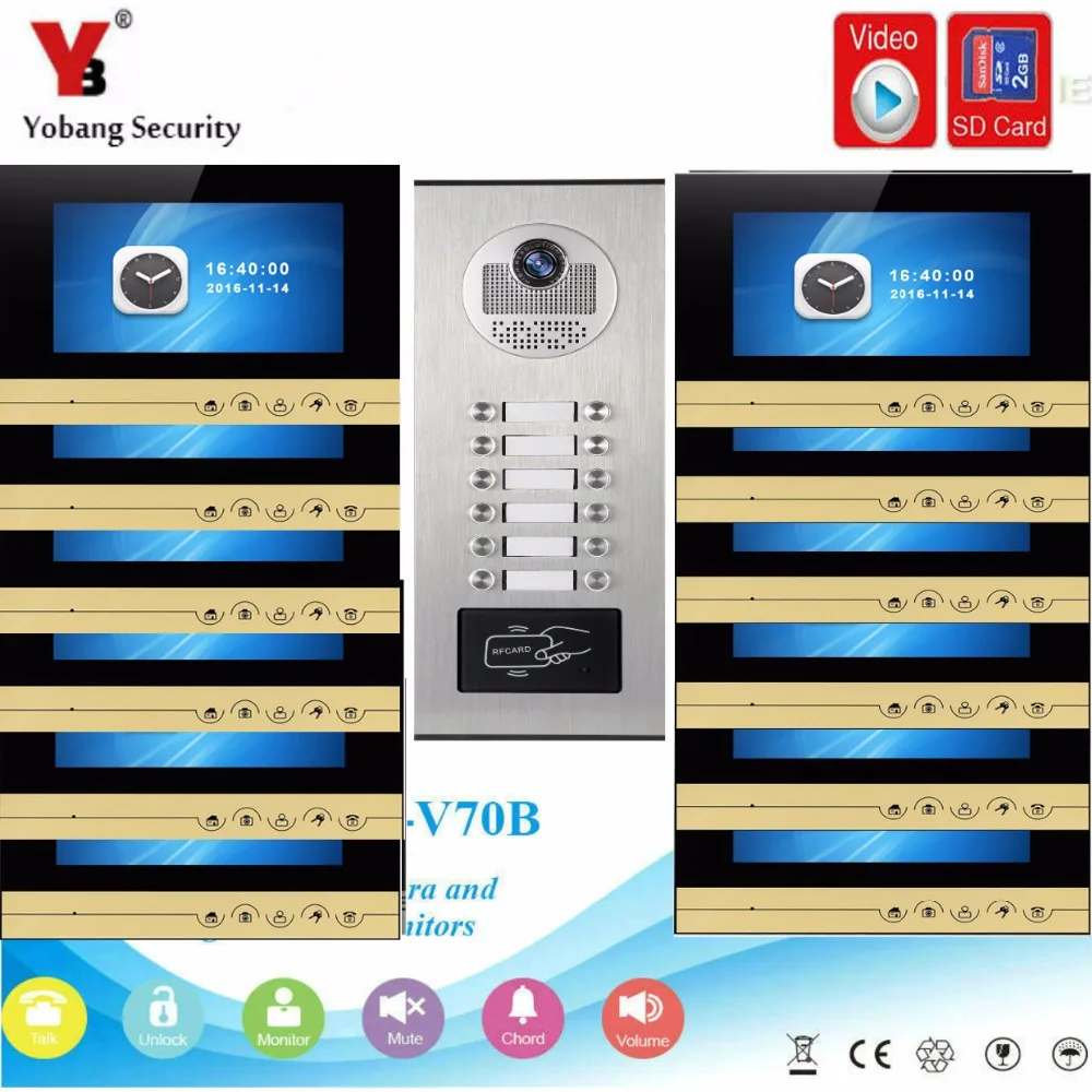 Yobangбезопасности видеодомофон 7 дюймов видеодомофон дверной звонок Chime RFID Контроль доступа с видеозаписью функция фотографирования