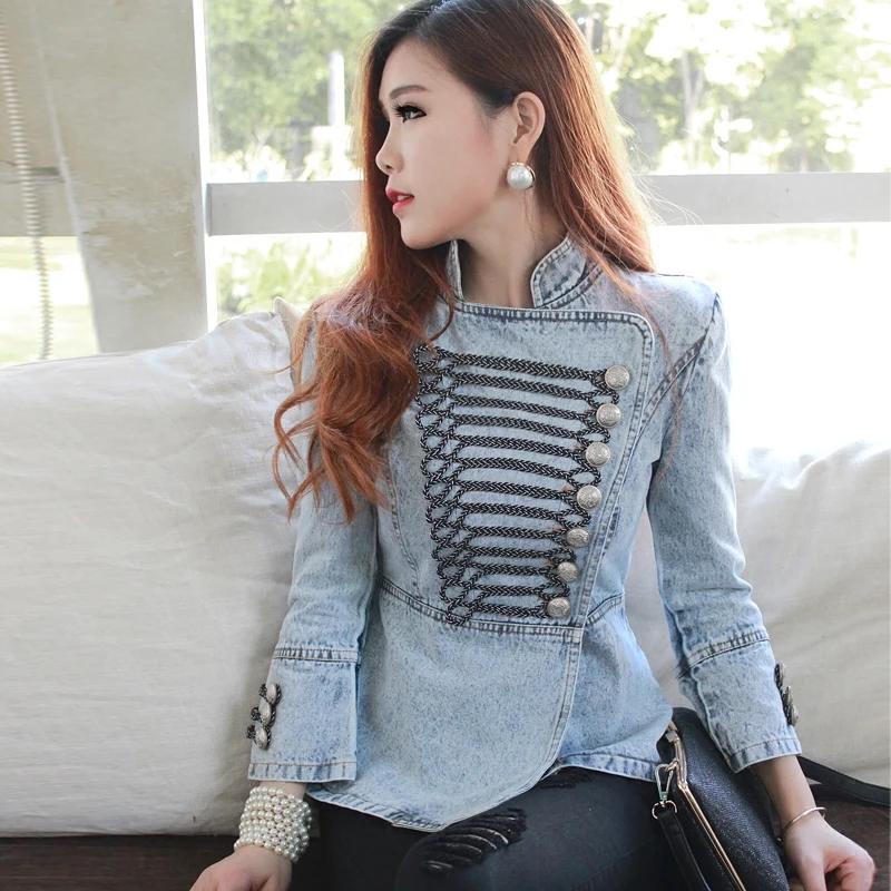 

Washes White Denim Jacket Spring and Autumn Women Short Slim Handsome Jean Jacket Laides Old Court Buttons Jackets Coat