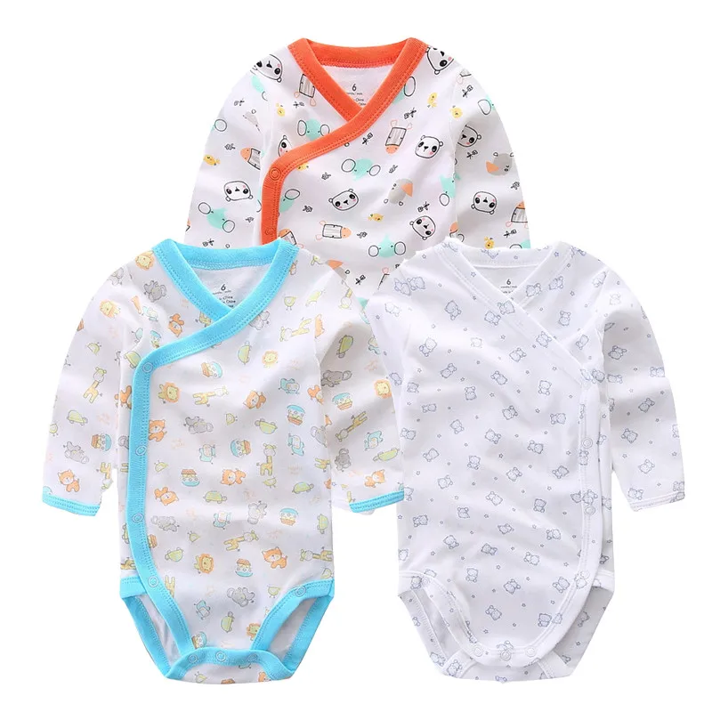 Goedkoop 3 PCS Lachend Babe Merk Baby Romper Lange Mouwen Katoen Pasgeboren Baby Meisje Jongen Kleding Cartoon Gedrukt Baby Kleding Set 0 12 M