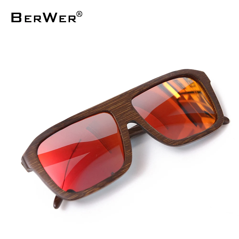 BerWer, поляризационные солнцезащитные очки, деревянные, бамбуковые, для женщин и мужчин, ручная работа, бамбуковые, цветные, коричневые, солнечные очки
