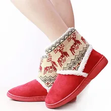 Теплые ботильоны; женская обувь; женские зимние Утепленные ботинки на искусственном меху; домашняя плюшевая обувь с принтом оленя