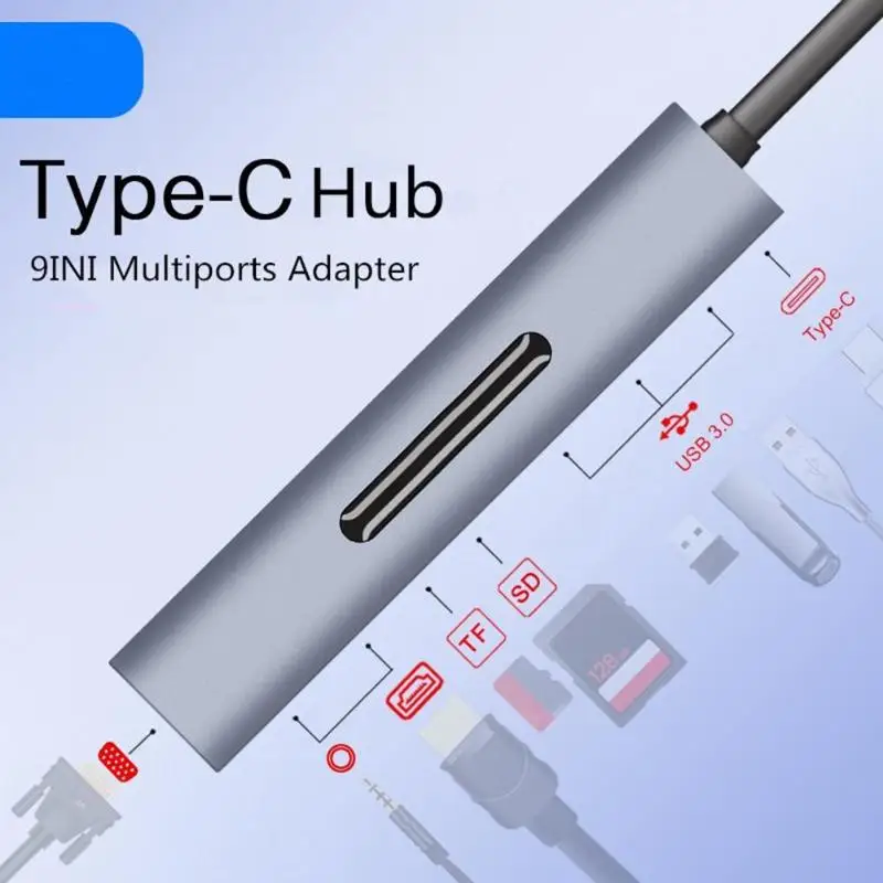 

Type C to Multi USB 3.0 4K HDMI VGA PD Adapter 9 in 1 USB C HUB For MacBook ChromeBook For MateBook For Samsung S8