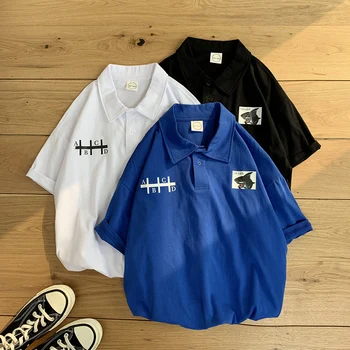 

2019 Summer Korean Version Of The Tide Male Comfortable Printing Retro HarajukuExplosion Models Loose High-end Casual Polo Shirt